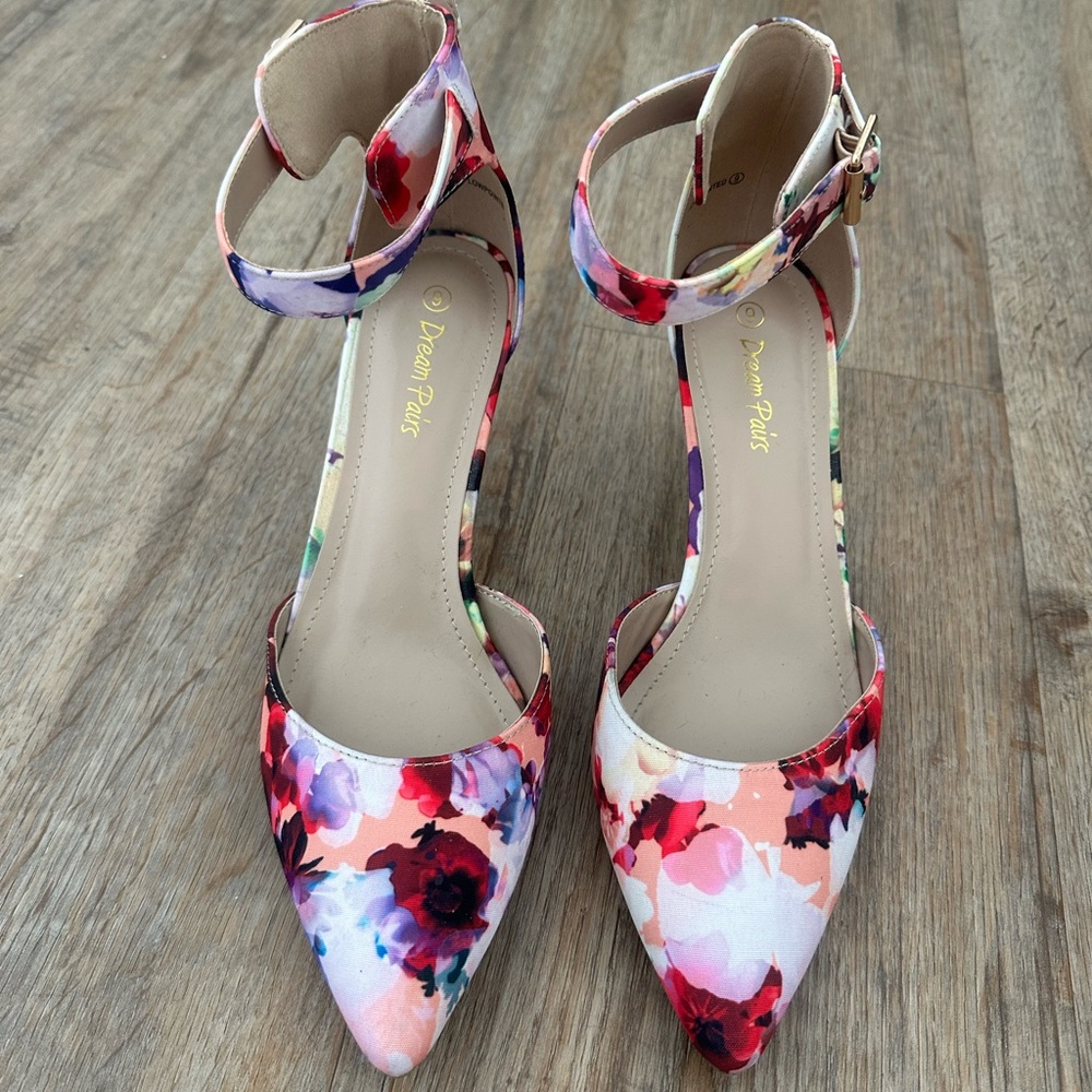 Floral Ankle Strap Heels